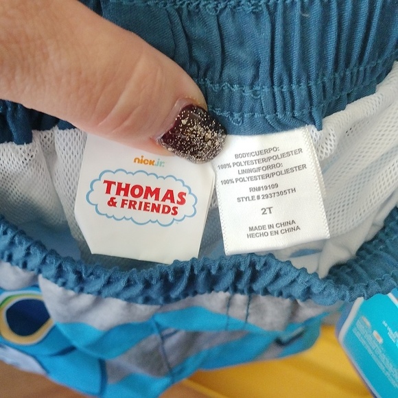 Thomas & Friends Thomas the Tank Engine Swim Trunks, Blues/Grey,  Size 2T - Picture 6 of 8